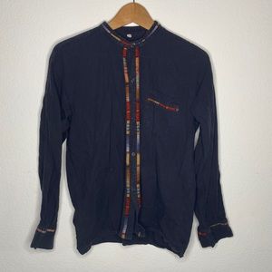 Navy Button Down w Multi Color Trim & Chest Pocket